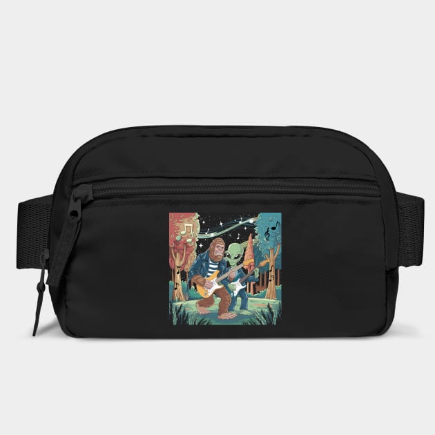 Alien Bigfoot Guitar Jam, Cosmic Cryptid Design by Pixel Threads 