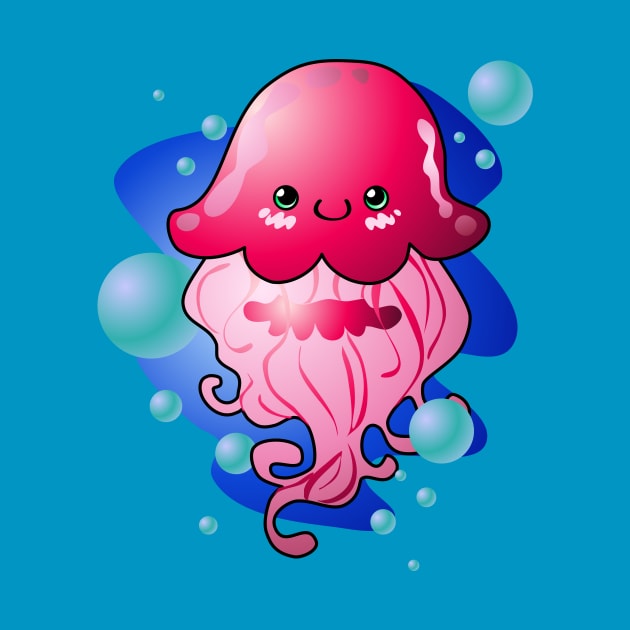 Kawaii Pink Jellyfish by LyddieDoodles