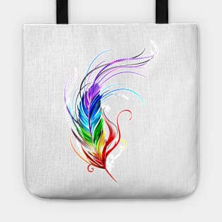 Rainbow Feather on White Background Tote