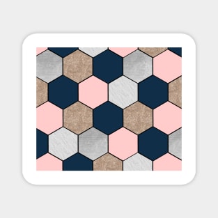 Navy and peach geometric hexagons Magnet