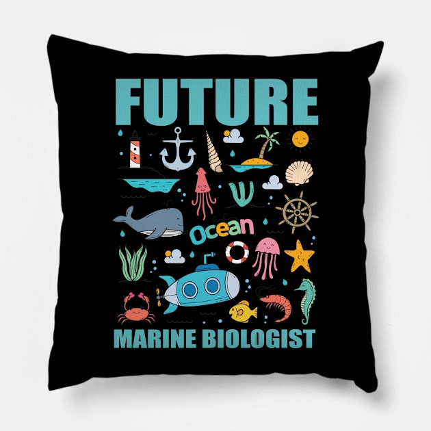 Futur Marine Biologist Biology Fathers Day Gift Funny Retro Vintage Pillow by zyononzy