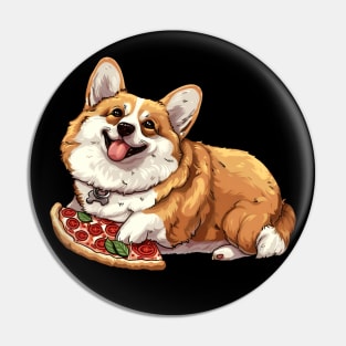 Happy Corgi with pizza Pin