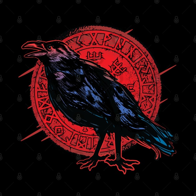 Stoic Raven with Shield - Norse Mythology Design by Graphic Duster