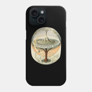 Surreal Collage of a World, Flat Earth, Tree of Life Phone Case