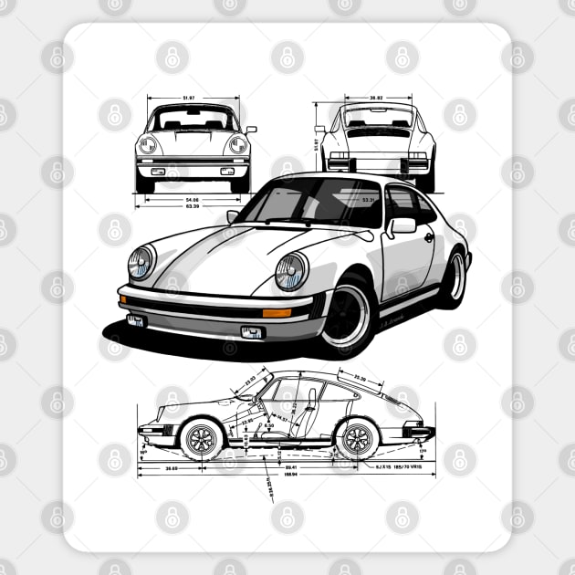 Drawing of the classic German sporst car - Porsche 911 - Sticker