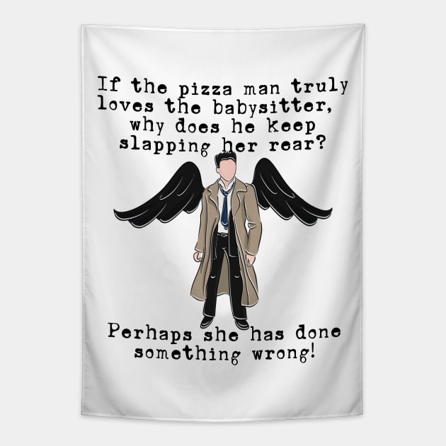 Castiel, Pizza Man and the Babysitter Tapestry by fsketchr