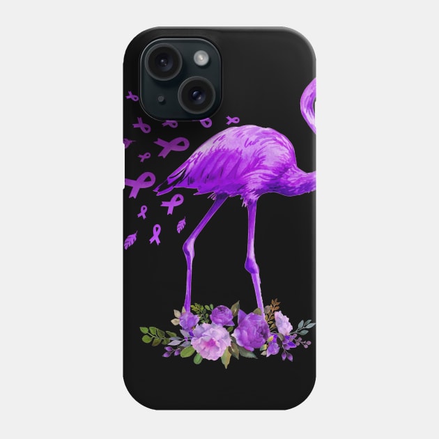 Flamingo Purple Ribbon Pancreatic Cancer Awareness Phone Case by cruztdk5