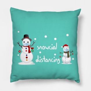 Snowcial Distancing  with Snow-mans Wearing Masks design illustration Pillow