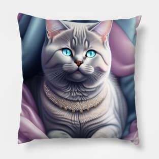 Sparkling British Shorthair Cat Unwinds in Comfort Pillow