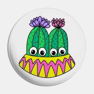 Cute Cactus Design #299: Pretty Potted Cactus With Flowers Pin