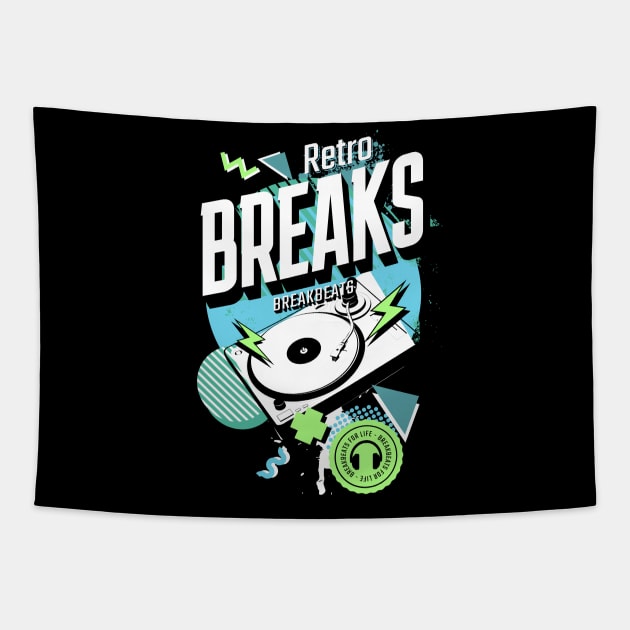 BREAKBEAT  - Retro Breaks Turntable (white/blue/green) Tapestry by DISCOTHREADZ 