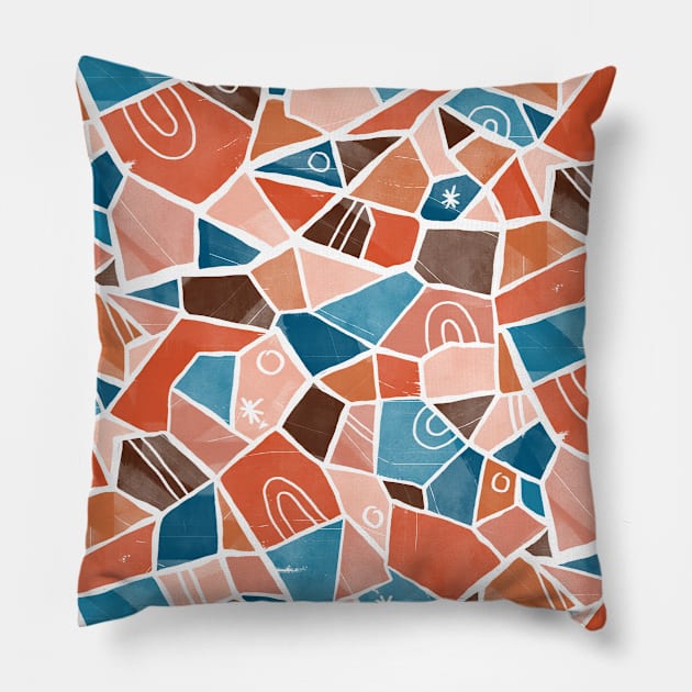 Orange and Blue Solid Shapes Pillow by Carolina Díaz