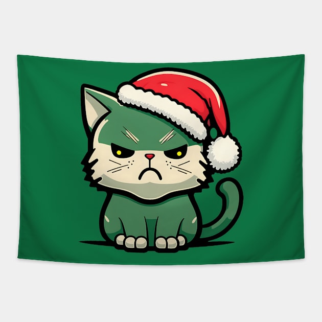 Unamused Christmas Cat Tapestry by Gracie Max