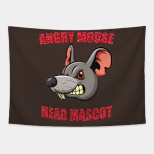 Angry Mouse Head Mascot T shirt Red Tapestry