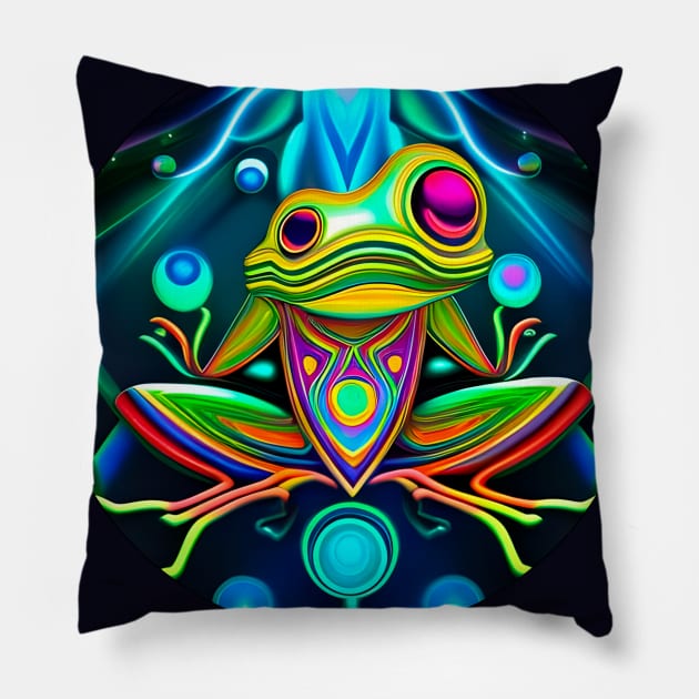 Froggy Animal Spirit (14) - Trippy Psychedelic Frog Pillow by TheThirdEye