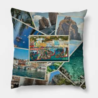 Greetings from Capri in Italy Vintage style retro souvenir Pillow