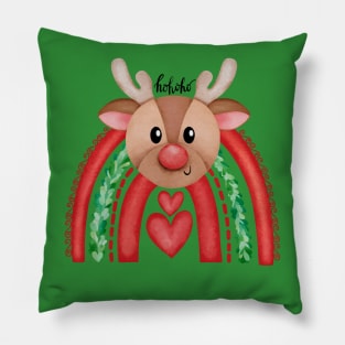 Santa's Reindeer Rainbow Pillow