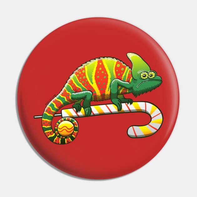 Shy chameleon wearing the perfect camouflage for Christmas Pin by zooco