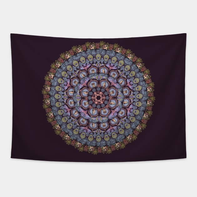 English Bulldog yoga Medallion Tapestry by huebucket