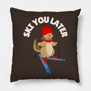 Ski You Later Funny Squirrel Skiing Pillow