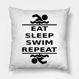 Eat, Sleep, Swim, Repeat (black) Pillow