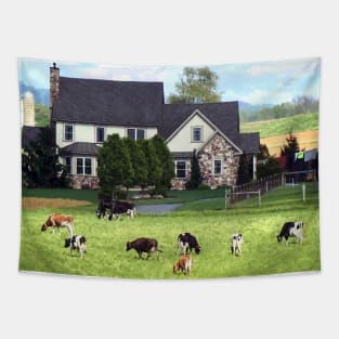 Lancaster PA - Family Farm With Cows in Pasture Tapestry