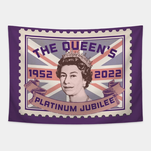 Queen Elizabeth II Platinum Jubilee Retro Stamp Tapestry by PincGeneral