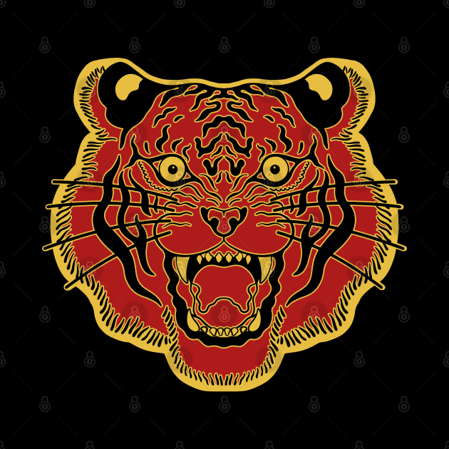 Red and Gold Traditional Tiger Face by Trippycollage