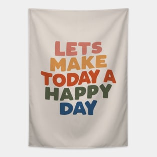 Lets Make Today a Happy Day in Grey, Peach, Orange, Green and Navy Blue Tapestry