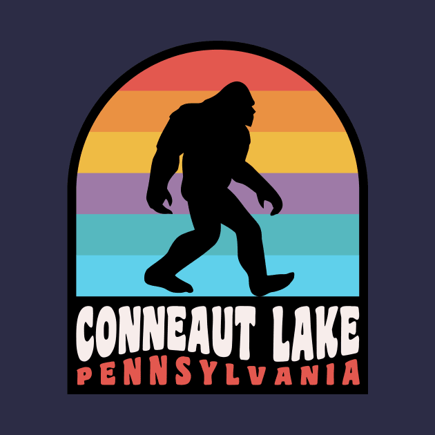 Conneaut Lake Pennsylvania Bigfoot Sasquatch Retro Sunset by PodDesignShop