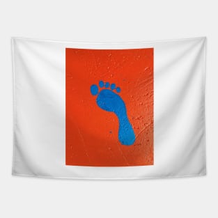 BLUE FOOTPRINT UP THE WALL Tapestry