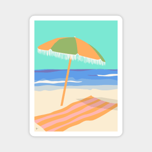 Retro Coastal Umbrella on the Beach Magnet