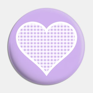 Pale Purple and White Gingham Heart Pin