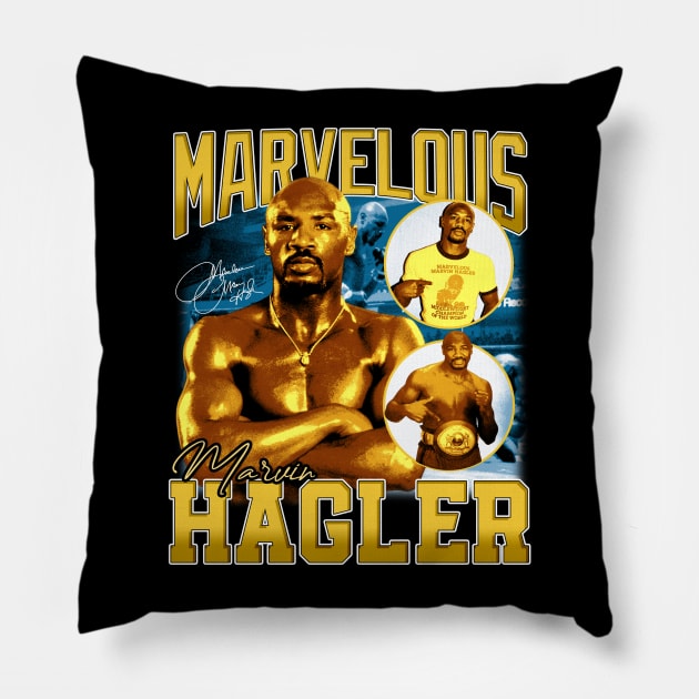 Marvelous Marvin Hagler Boxing Legend Signature Vintage Retro 80s 90s Bootleg Rap Style Pillow by CarDE