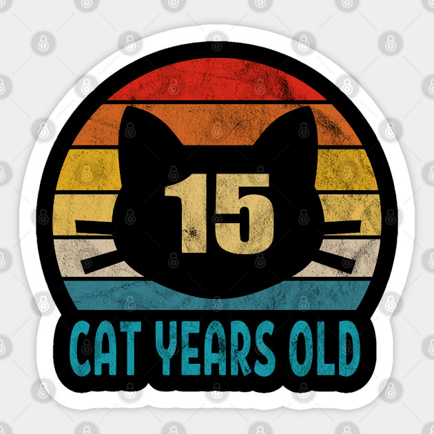 15 Cat Years Old Retro Style 1st Birthday Gift Cat Lovers Dog