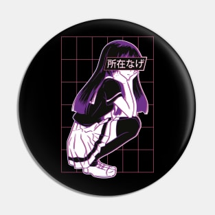 Bored Japanese Anime Girl Synthwave Retrowave Vaporwave Cyberpunk Grid Chillwave 80's Retro Pin