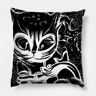 Funny Alien Cat - Whimsical White Hand Drawing Pillow