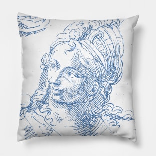 Head of Woman From an Anonymous Pen and Ink Drawing from 17th Century Italy Polka Hexagonal Honeycomb Fill Pillow