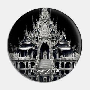 Thailand: Sanctuary of Truth, Pattaya, Thailand on a dark (knocked out) background Pin