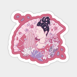 Chinese Traditional Hanfu Woman Flowers illustration petals Magnet