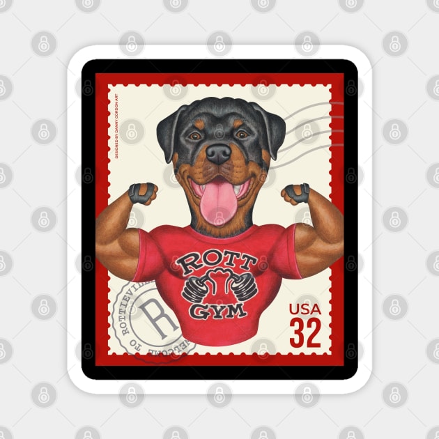 Cute Funny Rottie Rottweiler Postage Stamp Magnet by Danny Gordon Art