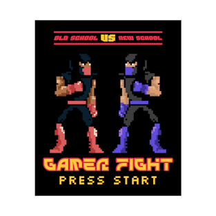 Old School Vs New School - Gamer Fight - Press Start T-Shirt