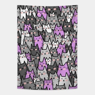 Cat Party - Gray Purple Tapestry