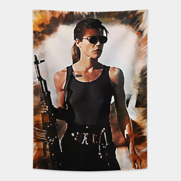 Sarah Connor Portrait Tapestry by Naumovski