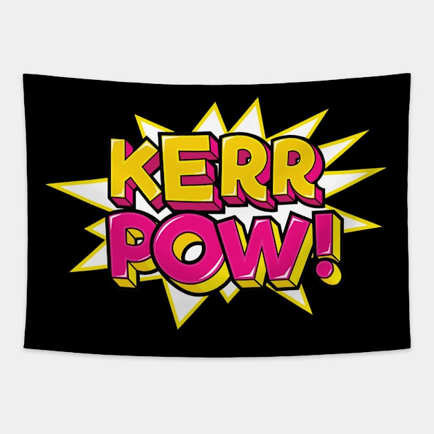 Sam Kerr 'KERR POW!' bold pink and yellow comic cartoon pop art text Tapestry by keeplooping