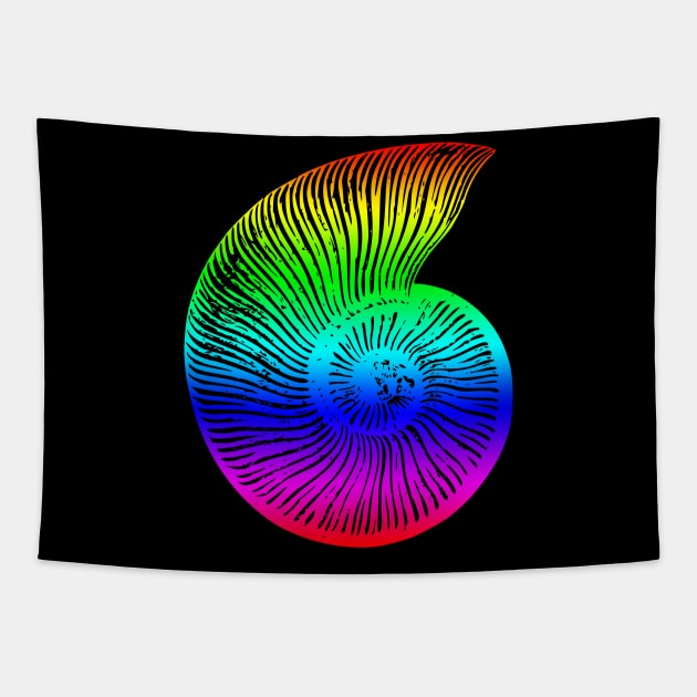 Ammonite Colorful Rainbow Fossil Design Tapestry by Terra Fossil Merch