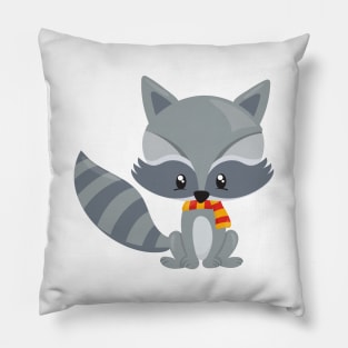 Cute Raccoon, Little Raccoon, Raccoon With Scarf Pillow