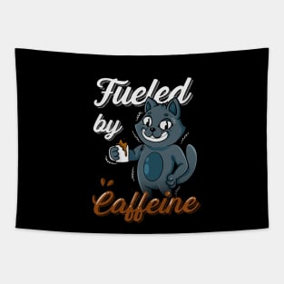 Fueled By Caffeine A Cat With a Cup Of Coffee Tapestry