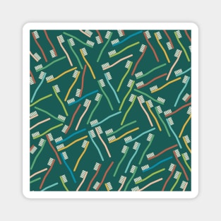 Toothbrush Pattern on Green Background Magnet