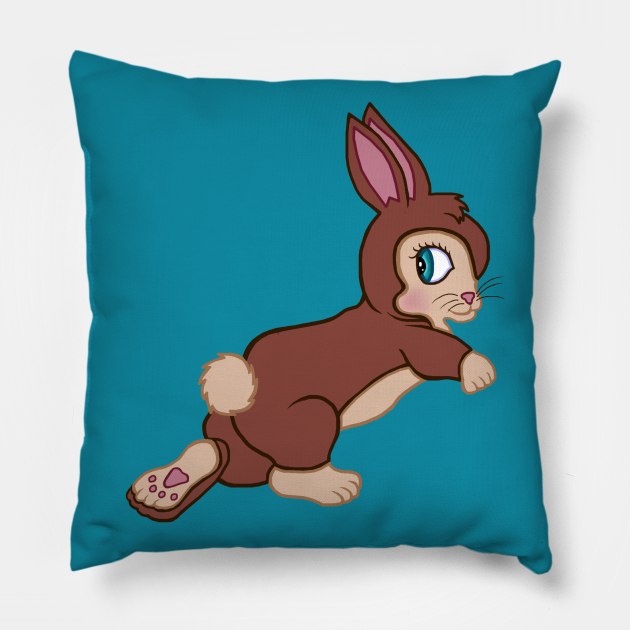 Running Brown and Tan Easter Bunny Rabbit Pillow by Art by Deborah Camp
